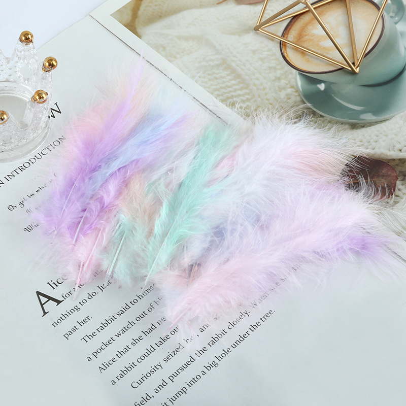 Picture of Feather decoration color turkey feather pointed tail velvet dream catcher net material wave ball gift box filler shooting props