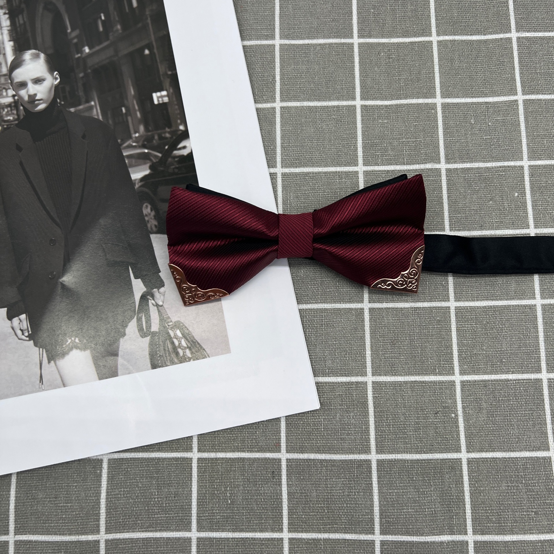 Picture of High-end wedding wedding bridegroom best man wine red British bow solid color men's bow tie formal suit trend