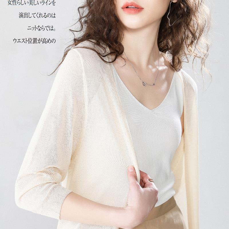Sun Protection Shirt 2024 Summer Style Korean Style Ol Elegant Cardigan V-Neck Loose Large Size Women's Knitwear
