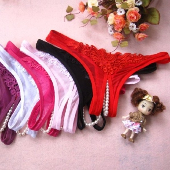 Sexy Women's Pants Thong Sexy Temptation Pearl Crotch Massage Mesh Transparent Underwear Manufacturer Wholesale 3009