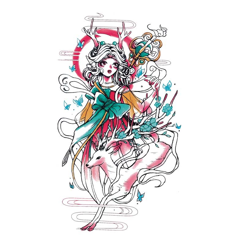 Picture of Diablo Tattoo Sticker Women's Waterproof Lasting European and American Violence Lori ins Cute Cartoon Flower Arm Non-Reflective Anti-Han