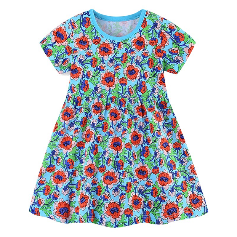 Cross-border Girls' dress European and American Style Cute Girls' Flower Printed Princess Skirt Summer New Children's Skirt