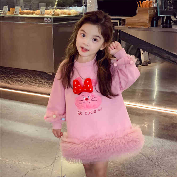 Picture of Girl's dress Girl's Casual Sweatshirt Dress Autumn 2024 New Style Children's Stitching Mesh Princess Dress