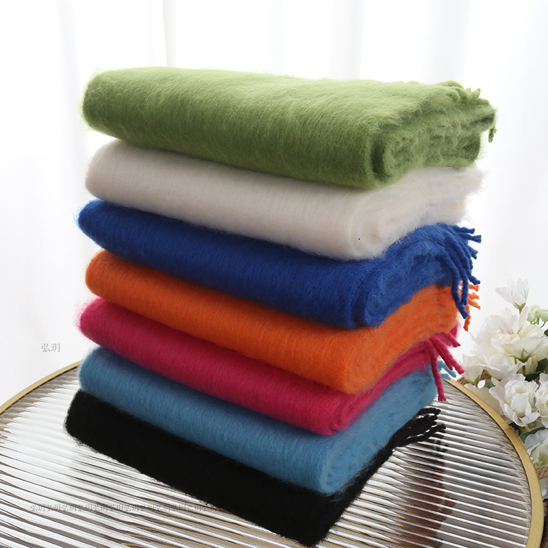 Picture of Set of standard new Luowei loe same style mohair mixed imitation scarf thickened warm plain tassel scarf shawl