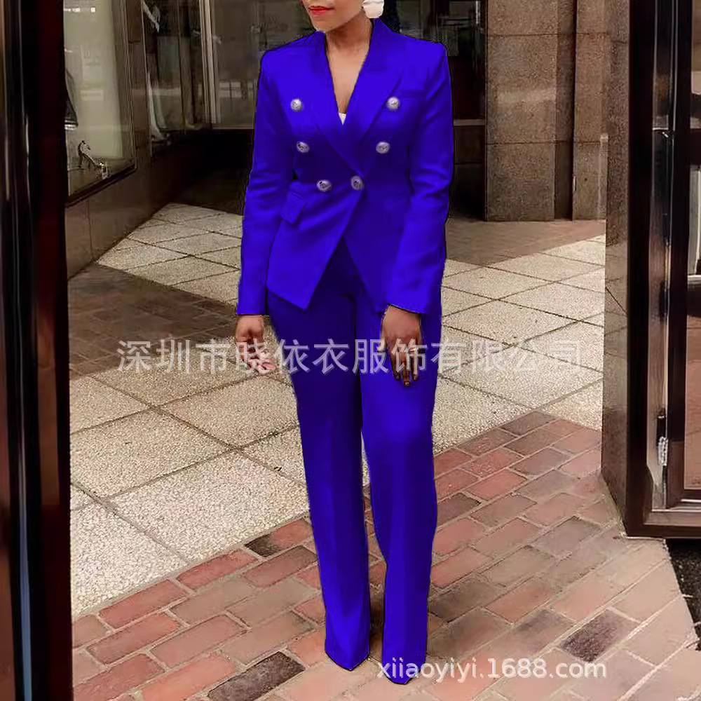 Picture of 2021 Amazon AliExpress new high waist solid color small suit long sleeve pants suit temperament commuter suit