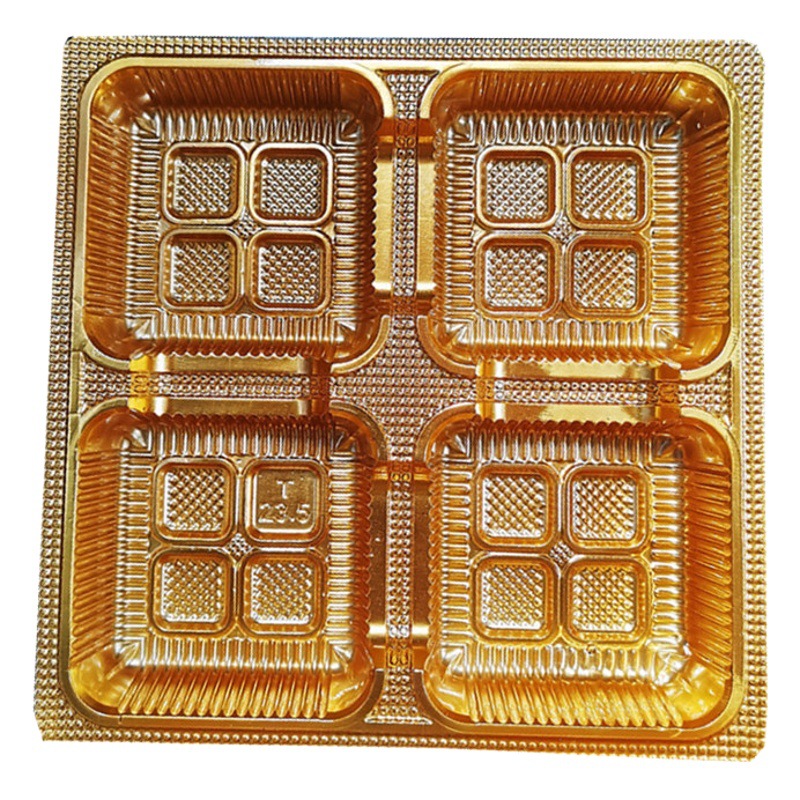 Four Golden transparent four moon cake tray 100-150g plate with lid plastic base disposable cake box