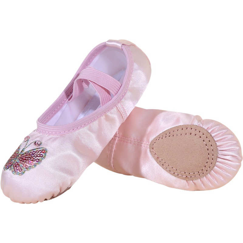 Children's Dance Shoes Soft Sole Practice Shoes Satin Embroidered Dance Shoes Girls Princess Ballet Dance Shoes Cat Claw Shoes
