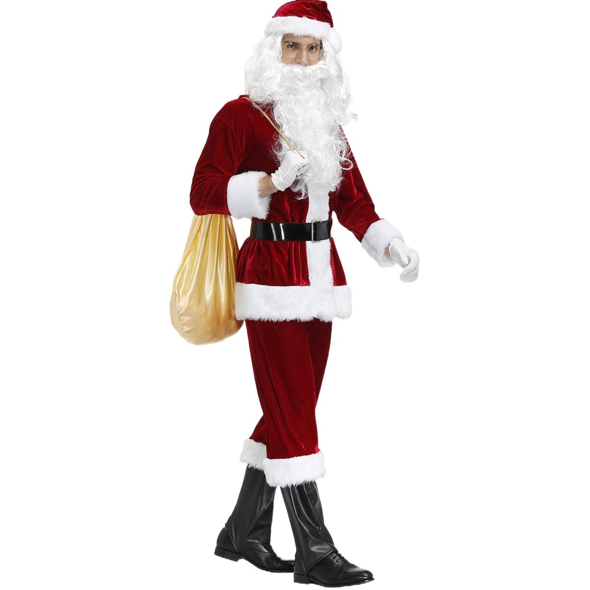 Ten One-Piece Set of European and American Cross-Border Supply Christmas Clothing, High-End Santa Claus Clothing, Non-Falling Velvet Santa Claus Clothing, Complete Set