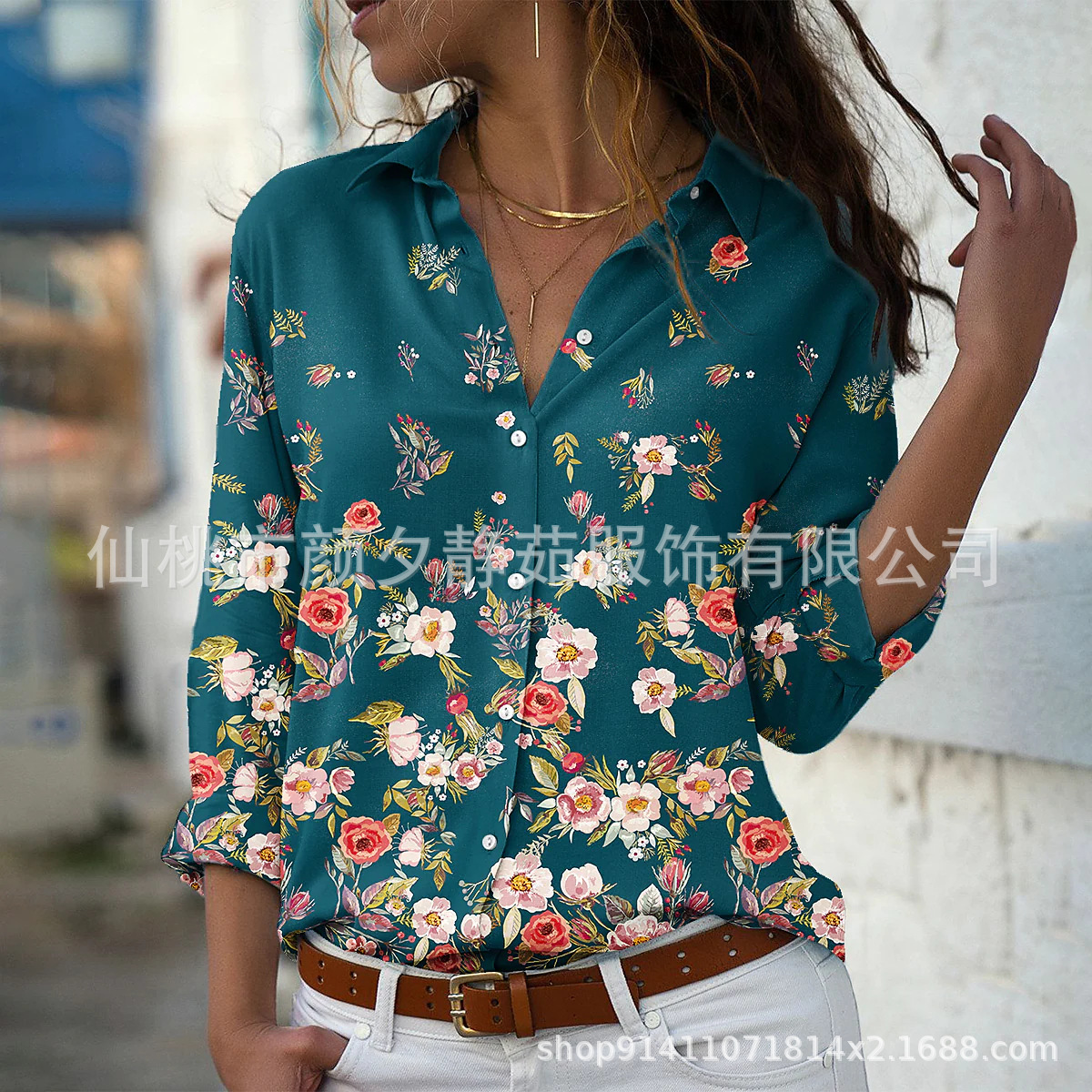 Picture of 2022 New Foreign Trade Women's AliExpress Spring Long Sleeve Shirt Fashion plus size Printed Top