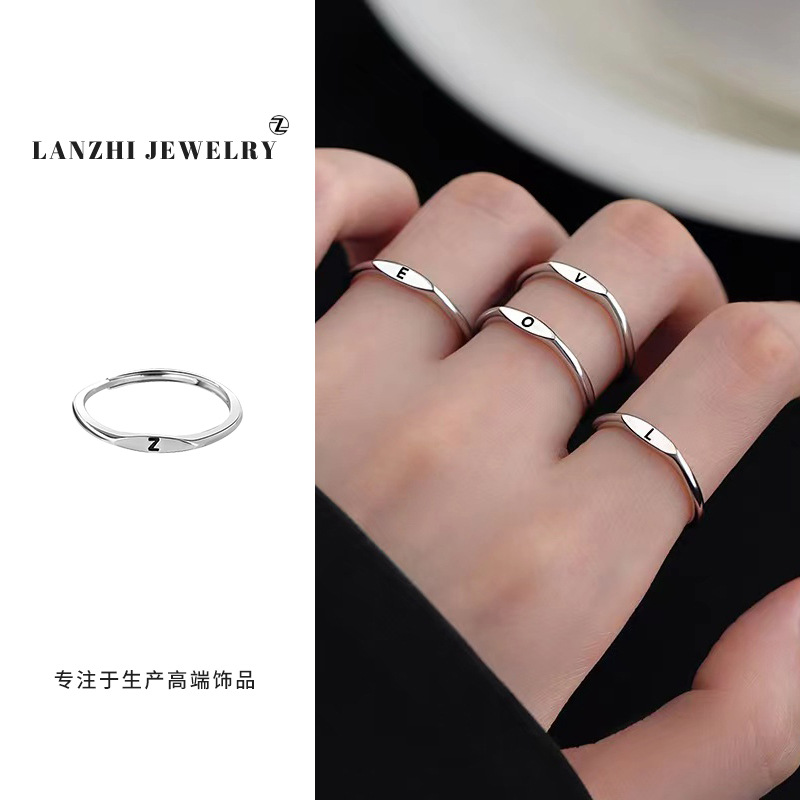 Picture of Lan zhi letter simple Joker explosion new hand jewelry women 925 silver ring does not fade niche design wholesale
