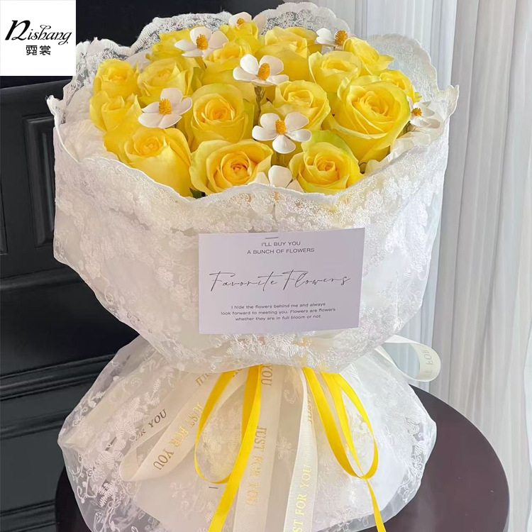 Birthday Holiday Lace Cloth Lace Embroider Cut Out Flower Cloth Tulip Bouquet Packaging Gauze Material Gift