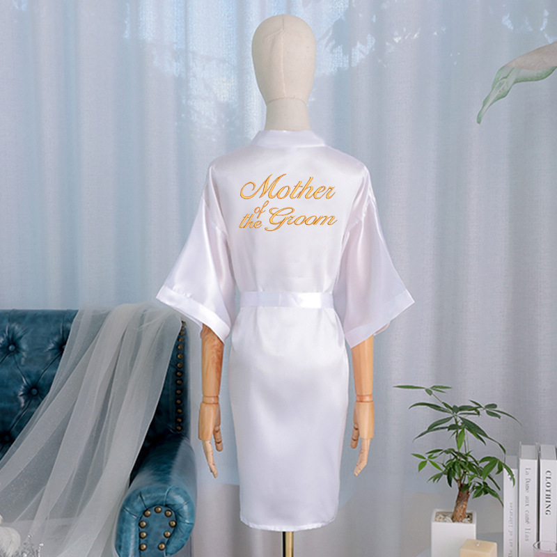 Picture of Bride's Bridesmaid's Morning Gown Wedding Silk Birthday Girlfriend Party Pajamas Lie-down Embroidered Red Nightgown Wedding Morning Gown