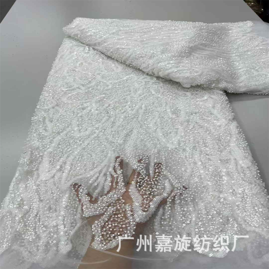 Foreign Trade New Product African Bead Tube Sequin Embroidered Lace Fabric Stage Performance Dress Fabric African Lace