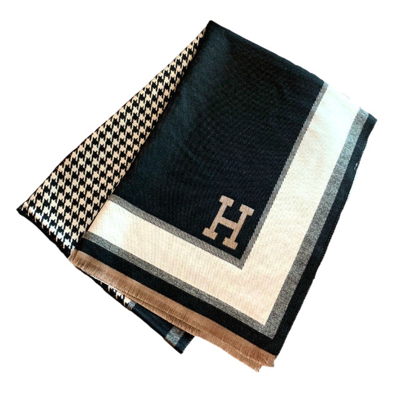 2022 High-end Houndstooth Scarf Women's Winter All-match Large Shawl Korean-style Letter Scarf Soft Cashmere Feel
