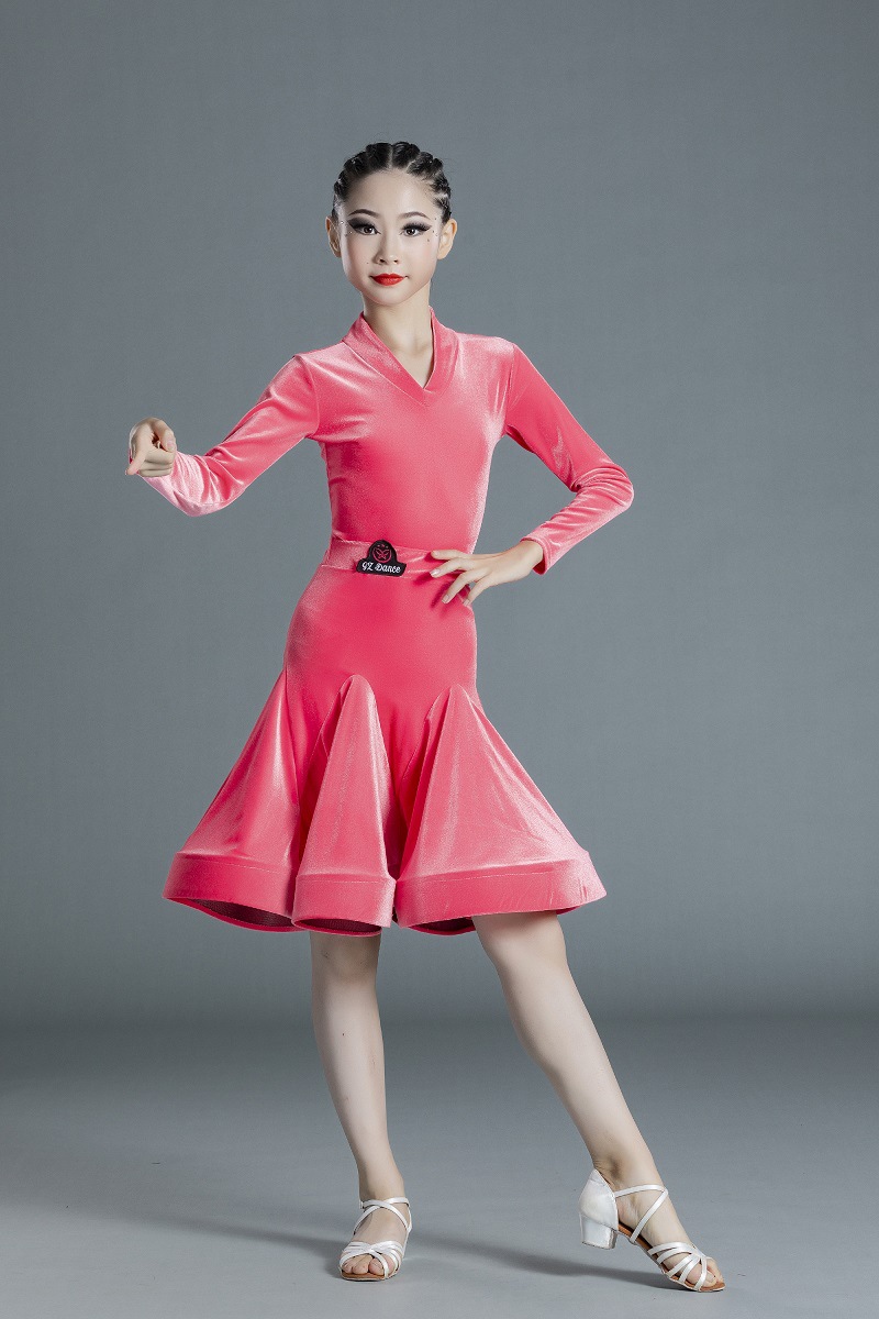 Picture of 2022 New Children's Latin Dance Dress Girls' Dance Practice Costume Girls' Online Popular Autumn and Winter Latin Competition Grade Examination