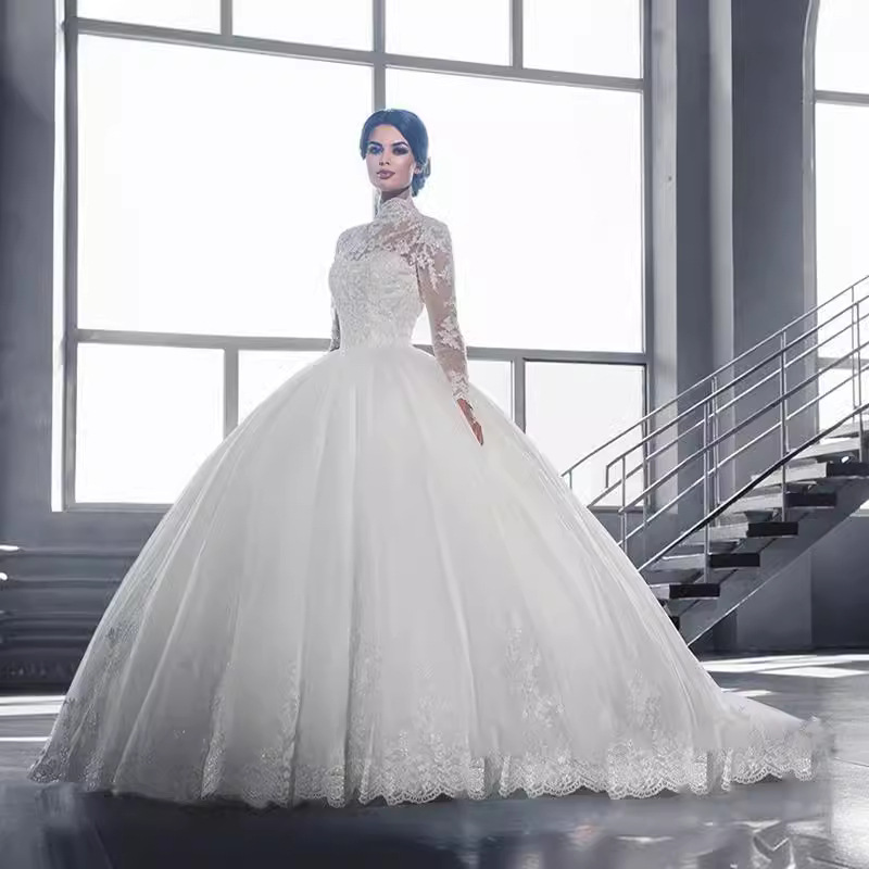 Picture of Wedding Dress 2025 New Bridal Stand Collar Waist Slimming Look Fishtail Small Tail Lace Export Large Size Wedding Dress