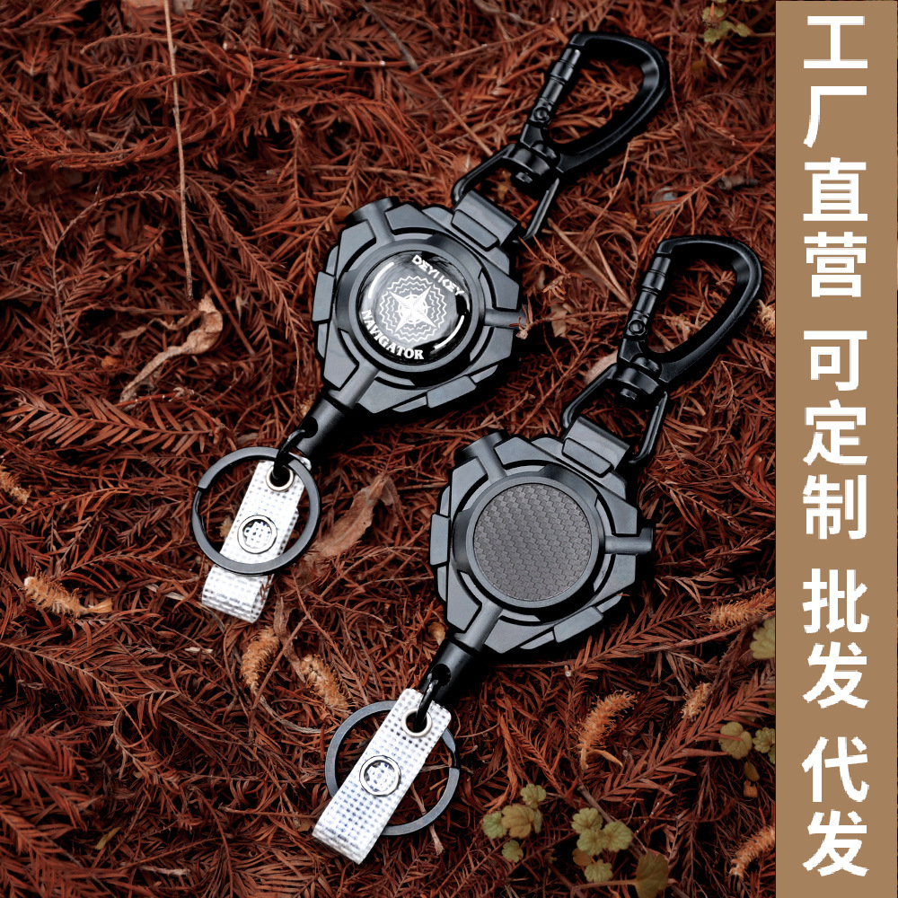 Steel wire easy pull buckle high rebound retractable key chain outdoor carabiner anti-theft buckle camping fishing luya accessories