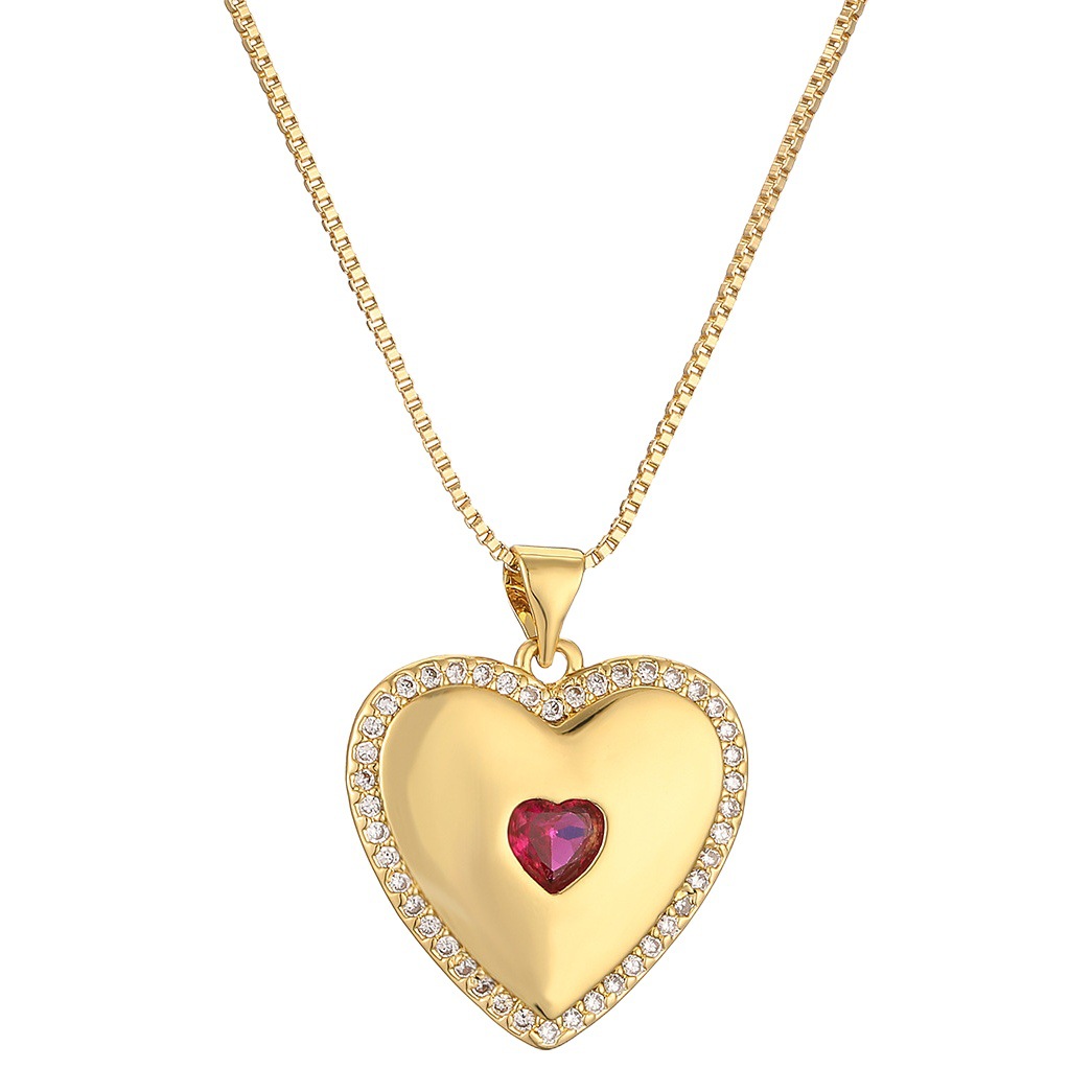Aogu Fashionable and Exquisite Copper-Plated 18K Gold Zircon Heart Pendant Necklace for Women Ins Simple Stylish Versatile Necklace