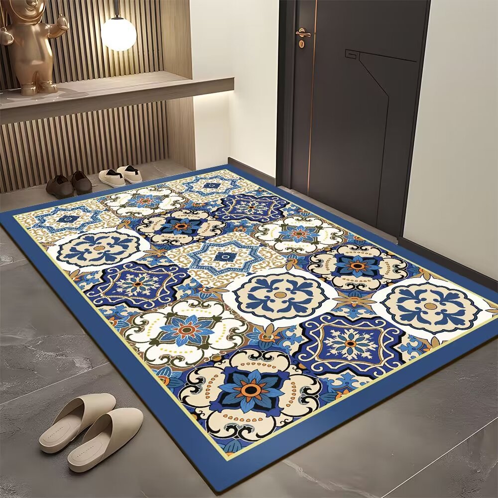 American Style Retro Tile Crystal Velvet Floor Mat Door Dirt-resistant Entrance Door Floor Mat Cross-border Non-slip Foot Mat