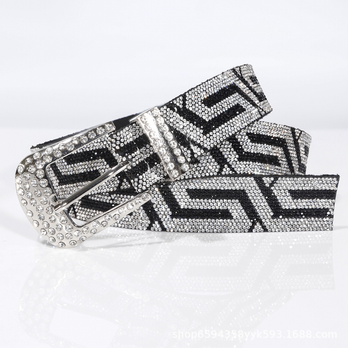 European and American Cross-border Women's Belt Rhinestone Fashion Hot Diamond Belt Super Fiber Full Diamond Women's Versatile Trouser Belt Women's Belt