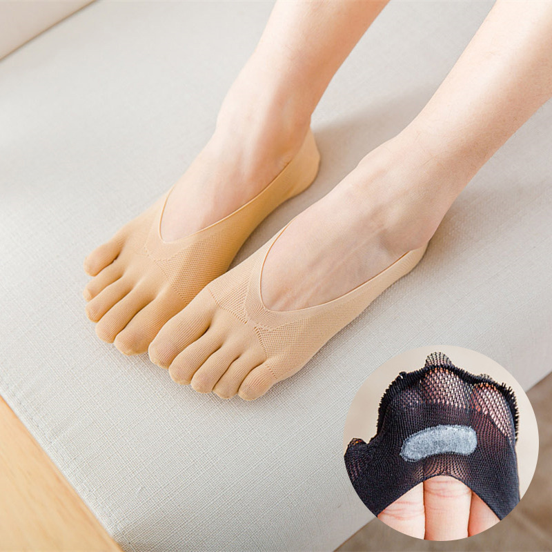 Ladies summer ice silk five-finger stockings Super heel point silicone anti-slip thin Tide women's socks fire price wholesale
