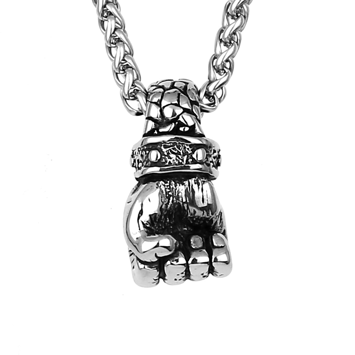 Simple hip hop clenched fist titanium steel pendant European and American style men's street trend stainless steel pendant necklace jewelry