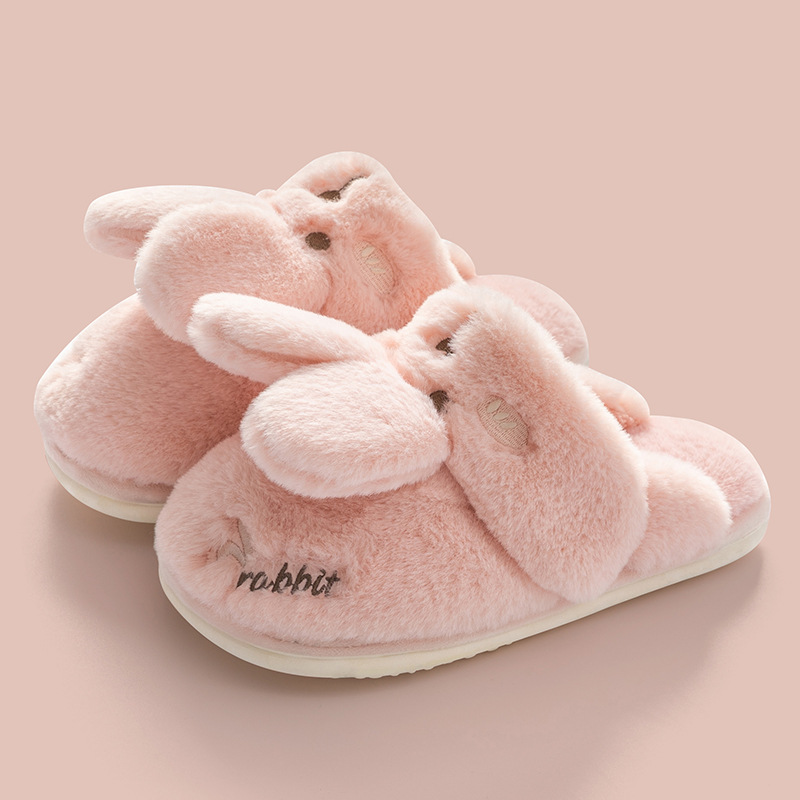 Picture of Rabbit Ear Slippers Women's Winter Indoor Home Non-slip 2024 New Cute Warm Maomao Cotton Slippers Men's Winter