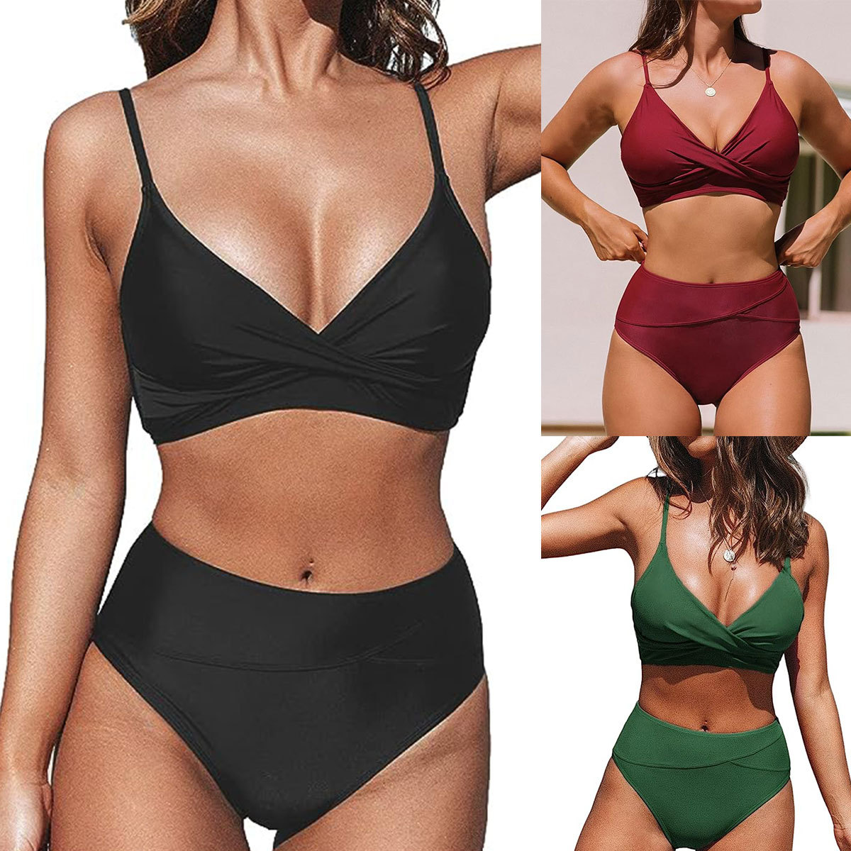 Amazon Hot Selling Plain Swimwear Sexy Cross Soft Bag Split Women's Bikini European and American Foreign Trade Swimwear