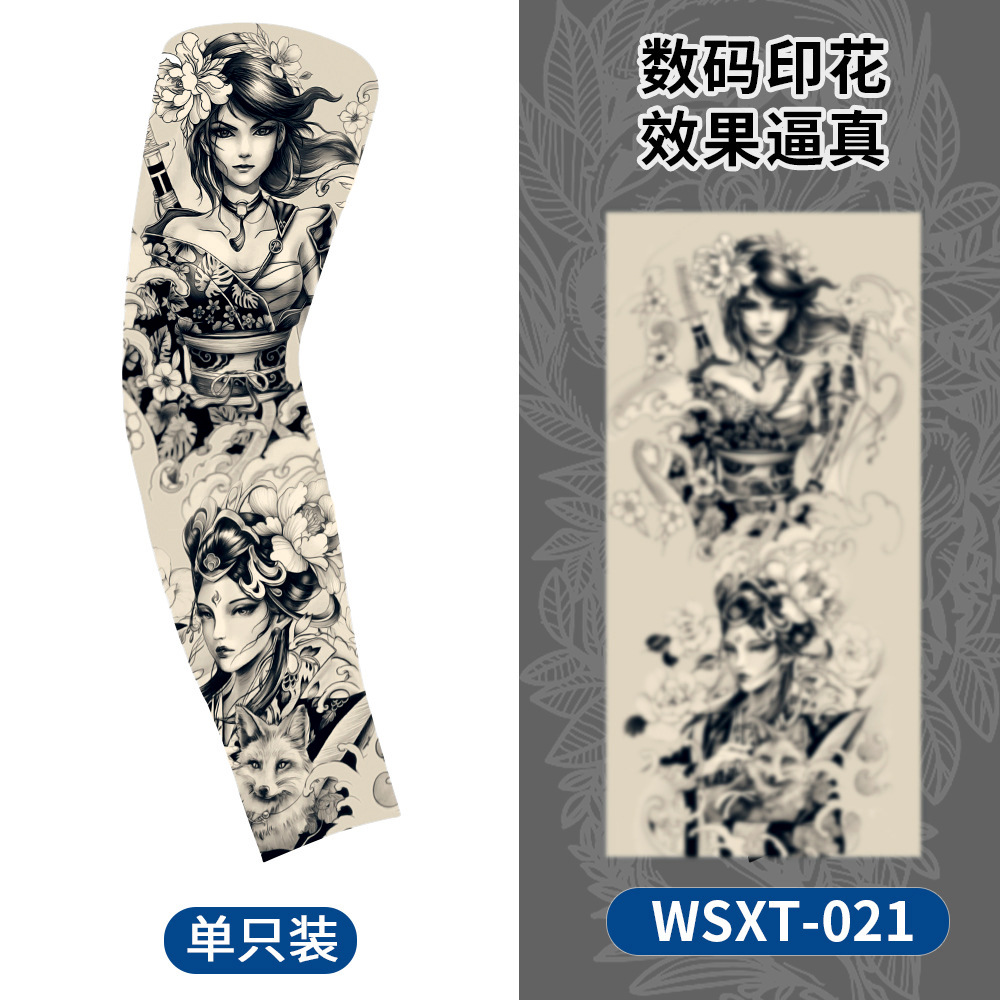 Picture of Summer Riding Sunscreen Tattoo Sleeve Simulation Tattoo Quick-drying Arm Protector Outdoor Sports Sunshade Breathable High Elastic Ice Sleeve