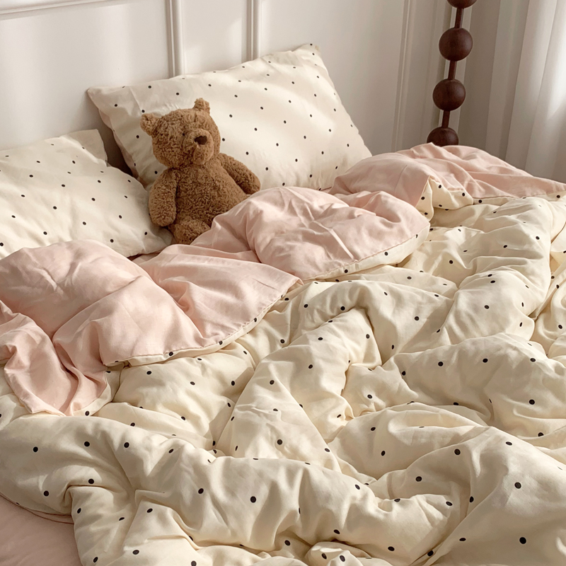 Class a Aerobic Double-Layer Gauze Bed Four-Piece Set Pure Cotton Polka Dot Gauze Quilt Cover Dormitory Three-Piece Set All Year Round