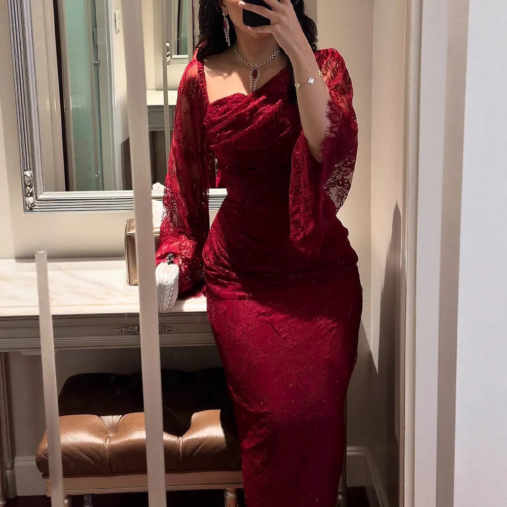 2025 Spring Cross-border Europe, America, Middle East, and Foreign Trade Women's Wear Independent Site Amazon Elegant Lace Rhinestone Bodycon Evening Gown