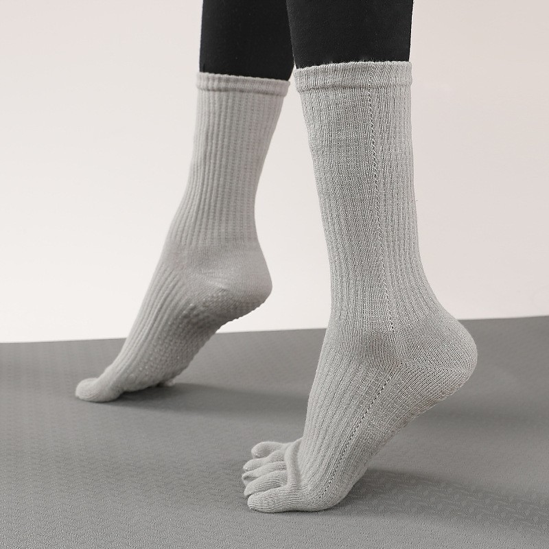 Picture of Yoga Socks for Women, Professional Non-Slip Socks, Mid-Calf Cotton Long Sports Socks, Calf Socks, Floor Five-Finger Yoga Socks