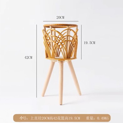Picture of Cross-border Indoor Woven Flower Pot Imitation Rattan Flower Rack Triangle Living Room Floor-standing Hollow Flower Rack Balcony Bamboo Woven Flower Basket