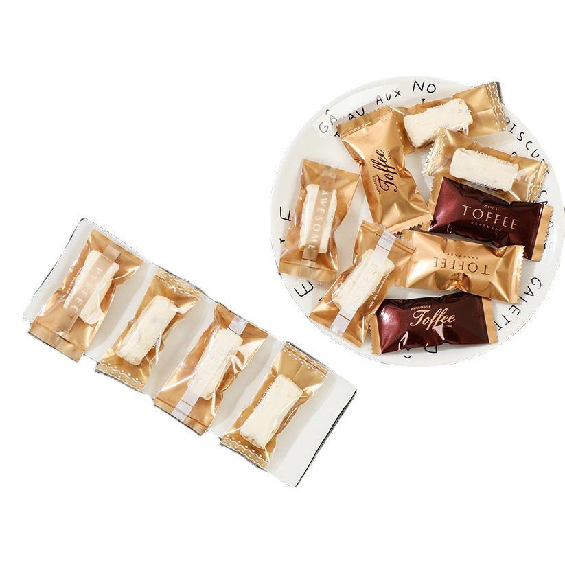 Golden English Transparent Nougat Machine Seal Bag Cyber Celebrity Light Luxury Toffee Packaging Bag Christmas Coffee Candy Bag