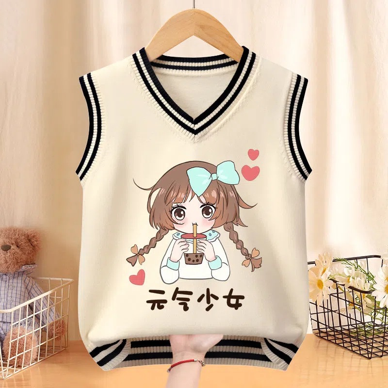 Picture of Girls' Knitted Vest Spring and Autumn New Children's Cartoon Wool Vest Children's Girls' College Sweater Outwear Fashion
