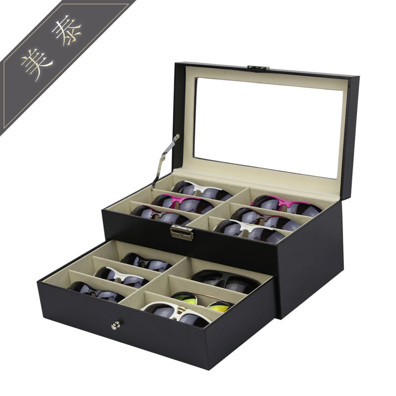 Picture of Cross-border hot selling double-layer PU leather glasses sunglasses display box exquisite handmade wooden glasses box sunglasses storage box