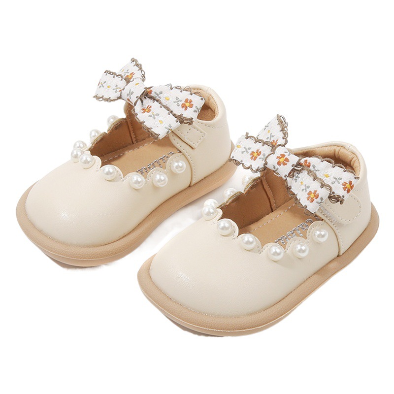 Maibu Bear Girls' Baby Toddler Shoes Spring and Autumn Single-layer Shoes Women's Baby Children's Shoes Korean Princess Shoes Pearl Leather Shoes
