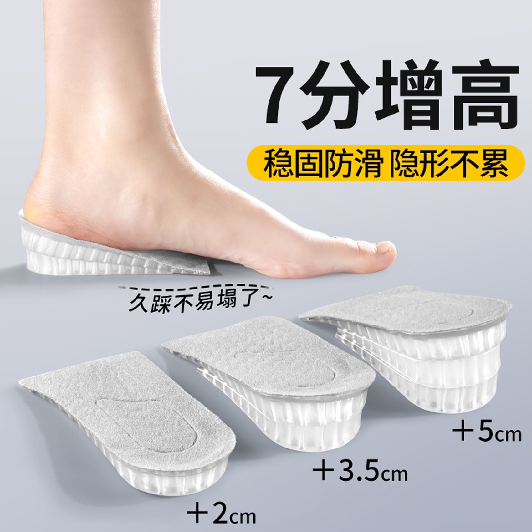 Inner Heightening Insole for Women, Invisible Sports Heightening Half-Pad for Men, Multi-Layer Transparent Silicone Shock-Absorbing Heel Student Heightening Pad