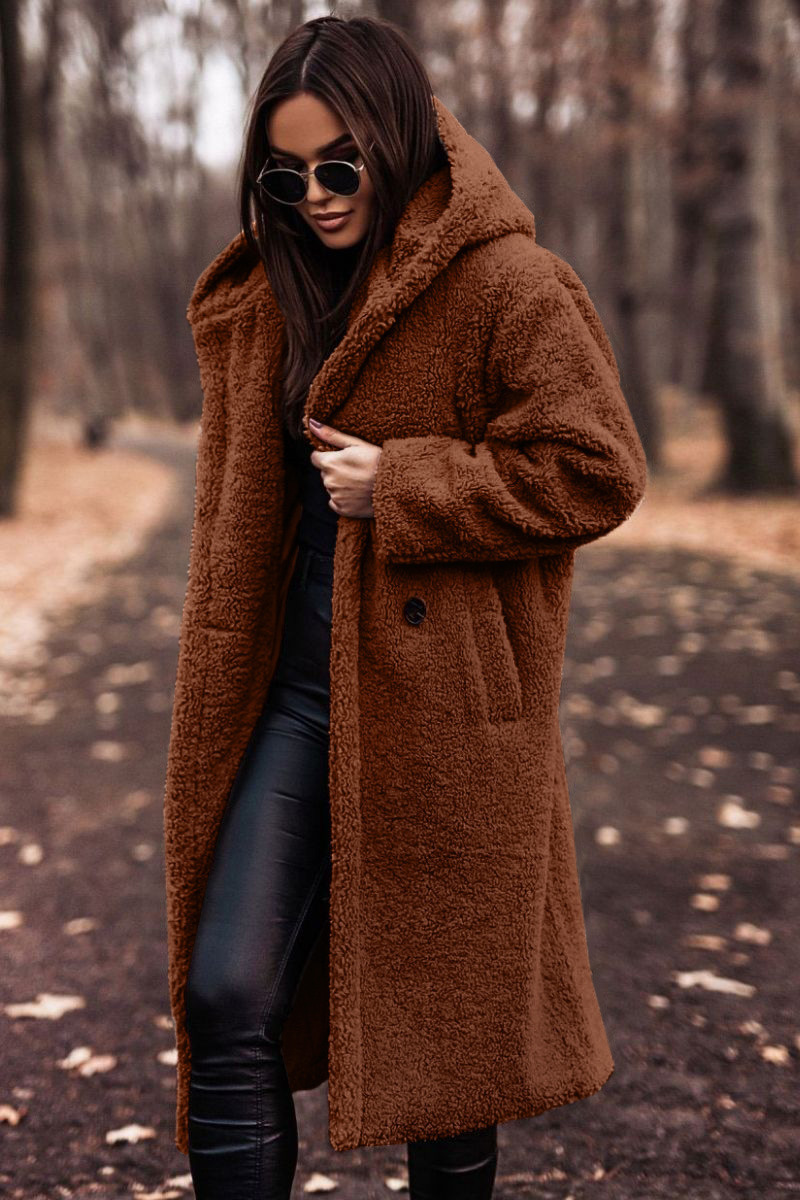 Picture of in stock Amazon wish Cross-border Supply 2024 Fall/Winter Fashion Long Clear Color Long Sleeve Wool Women's Coat