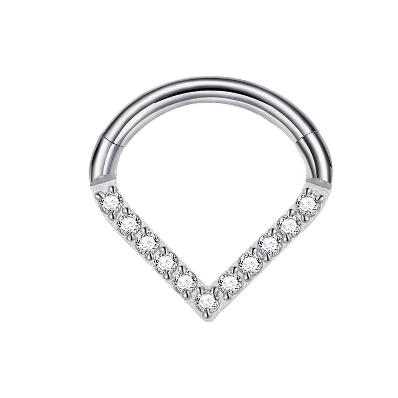 Picture of 316L stainless steel puncture jewelry heart inlaid zircon closed ear ring seamless nose ring multifunctional cartilage earrings