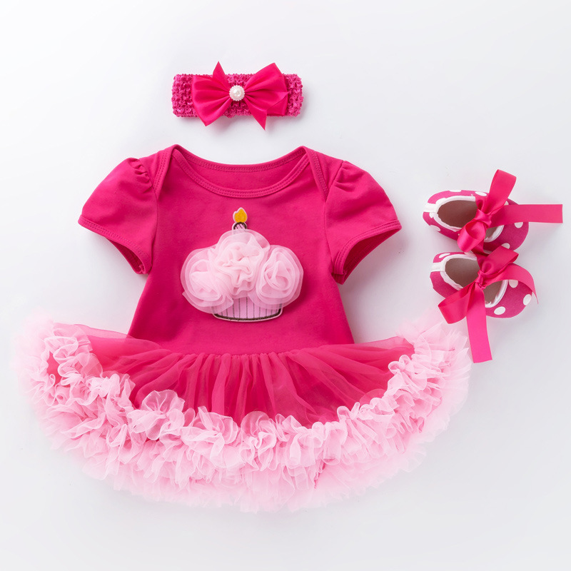 Picture of Cross-Border 2025 New Summer Clothes for Baby Girls Holiday Cartoon Short-Sleeved Rose Red Harem Skirt Three-Piece Suit Birthday Children's Skirt