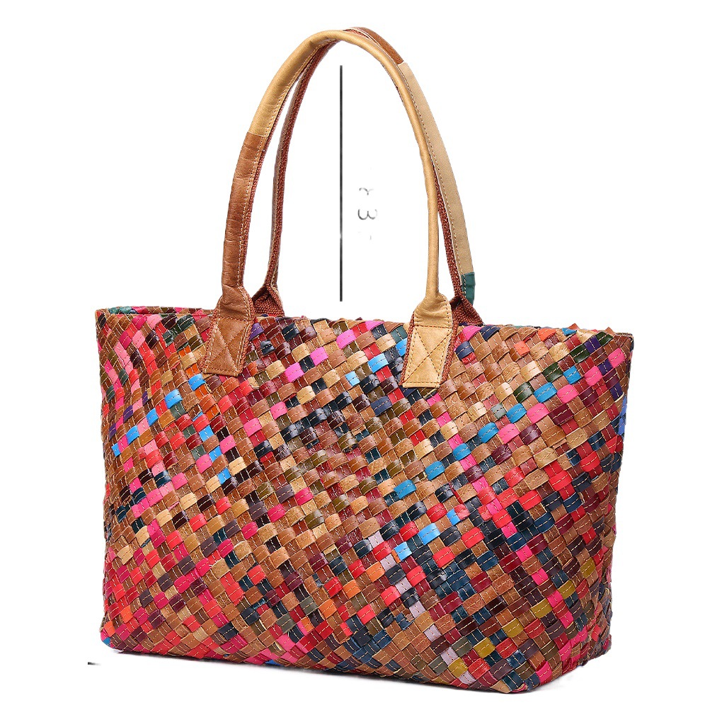 Picture of Cross-border Genuine Leather Color Stripe Woven Bag Fashion Design Trendy Bag Cowhide Shoulder Crossbody Tote Bag Women's Bag