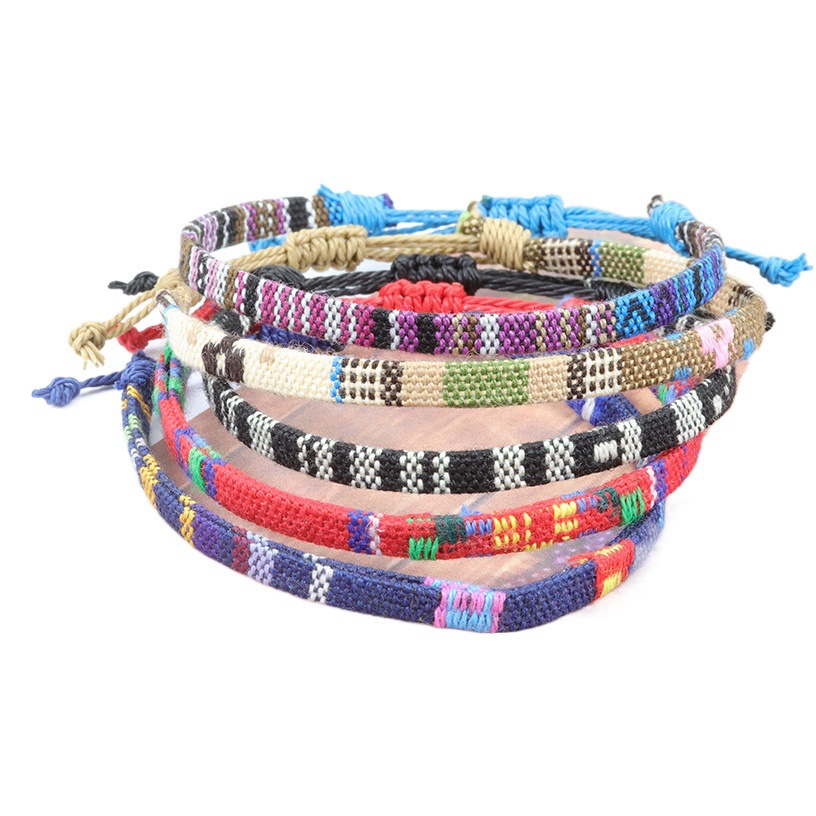 Amazon Hot Selling Nepal Style Cotton Linen Woven Fabric Rainbow Anklet All-match Color Activity Ankle Rope