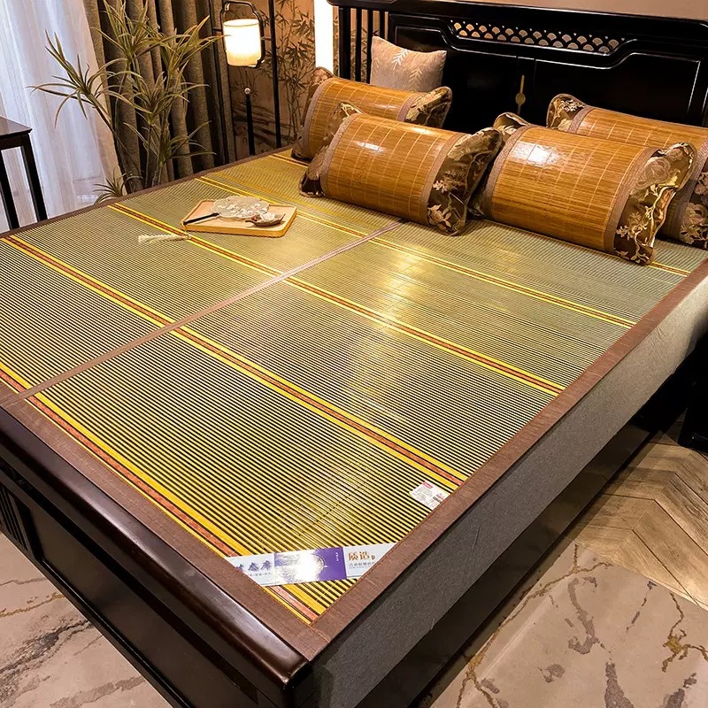 Picture of Summer Summer Mat Carbonized Bamboo Mat Double-sided Foldable Bamboo Mat Household Ice Silk Mat Student Dormitory Rattan Mat Straw Mat