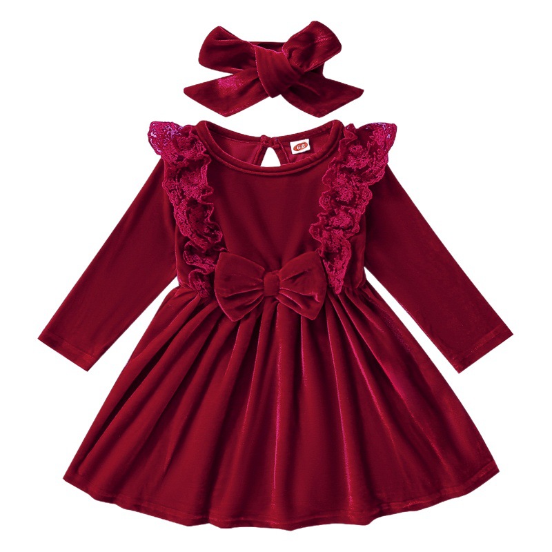 INS Europe and the United States Amazon explosions autumn and winter best selling girls baby lace long sleeve velvet dress a generation of hair