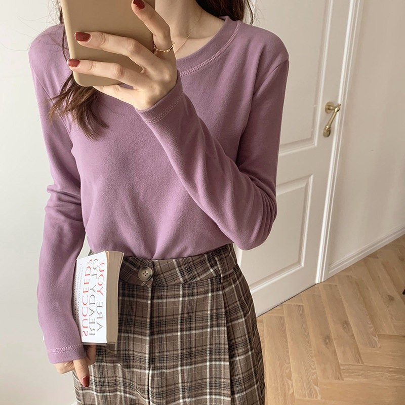 Picture of Derong Long-Sleeved Shirt for Women in Autumn and Winter New Style Fleece-Lined and Thickeneded Half Turtleneck Bottoming Shirt for Women with Western Style Top