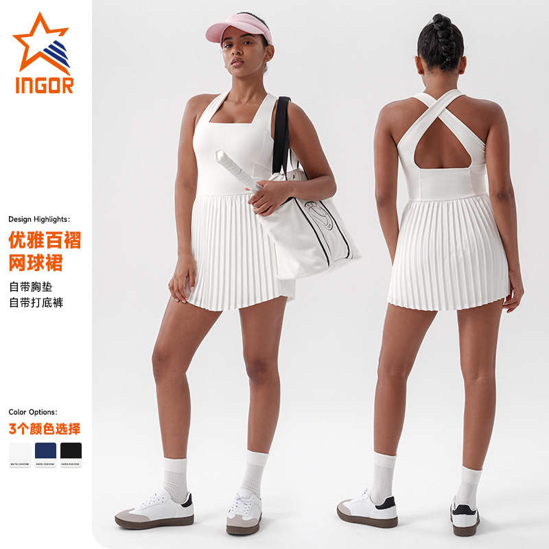 Spring and Summer New Anti-Exposure One-Piece Tennis Skirt Pleated Running Golf Sports Skirt Fashionable Yoga Skirt