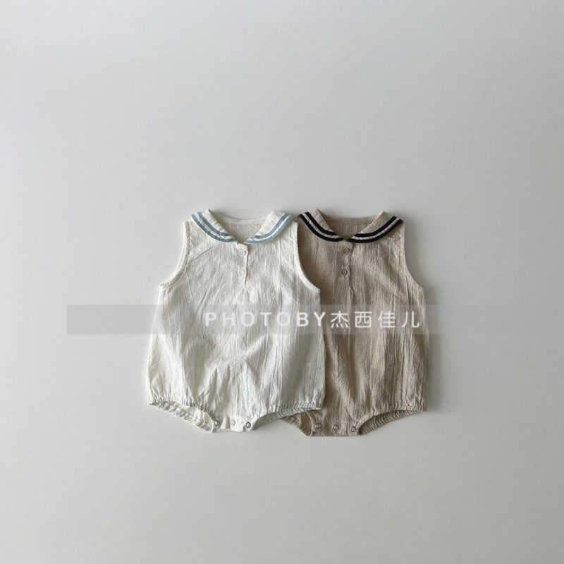 Baby's Color-matching Climbing Suit Summer New Arrival Baby's Simple Western Style Sleeveless Lapel Korean Style All-in-one Jacket Vest