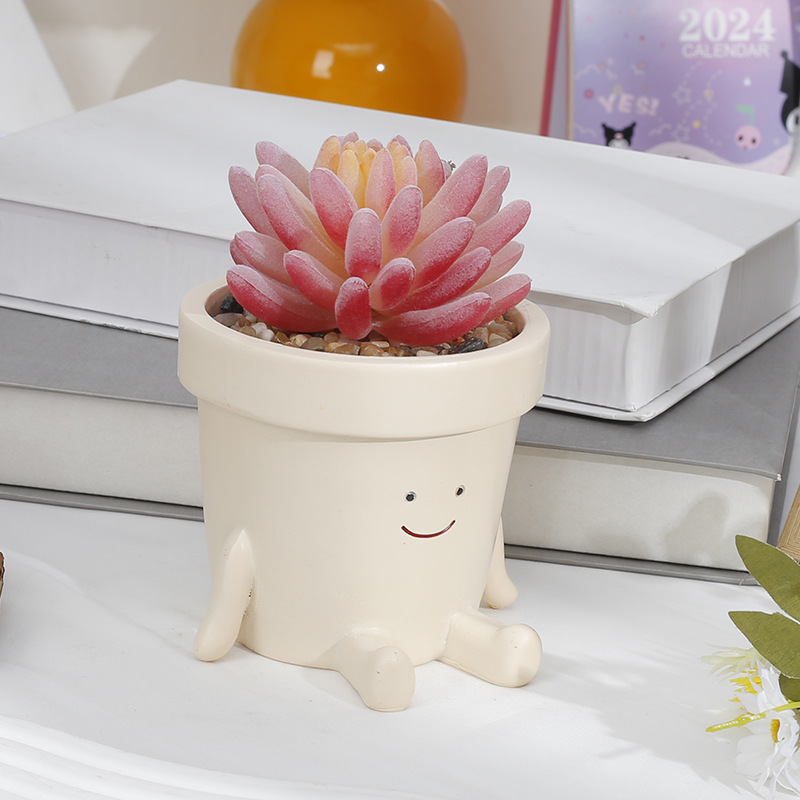 Picture of Creative New Home Office Fleshy Flower Pot Cute Rocking Chair Round Face Sitting Flower Pot Plant Decorative Ornaments