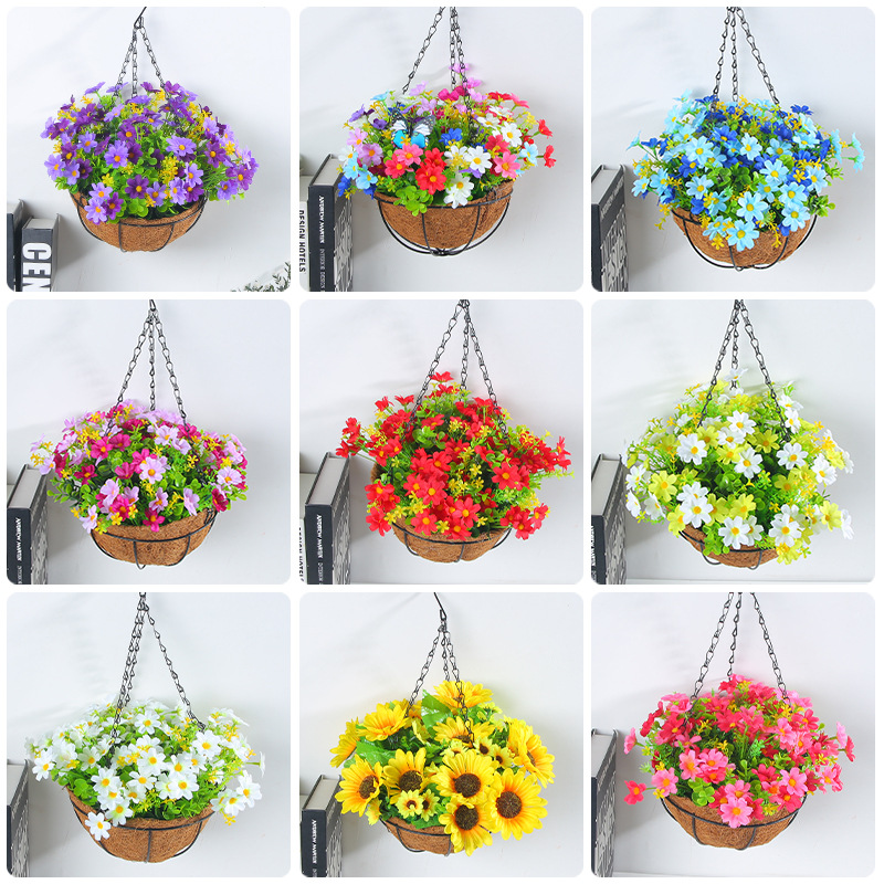 Picture of Hong Kong Love Spring Simulation Flower Hanging Basket Bow Hanging Basket Wreath Home Flower Iron Hanging Basin Decoration